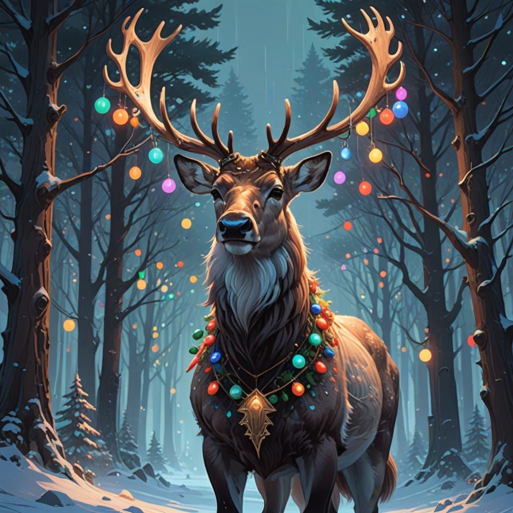 Regal Reindeer in Vibrant Christmas Wonderland