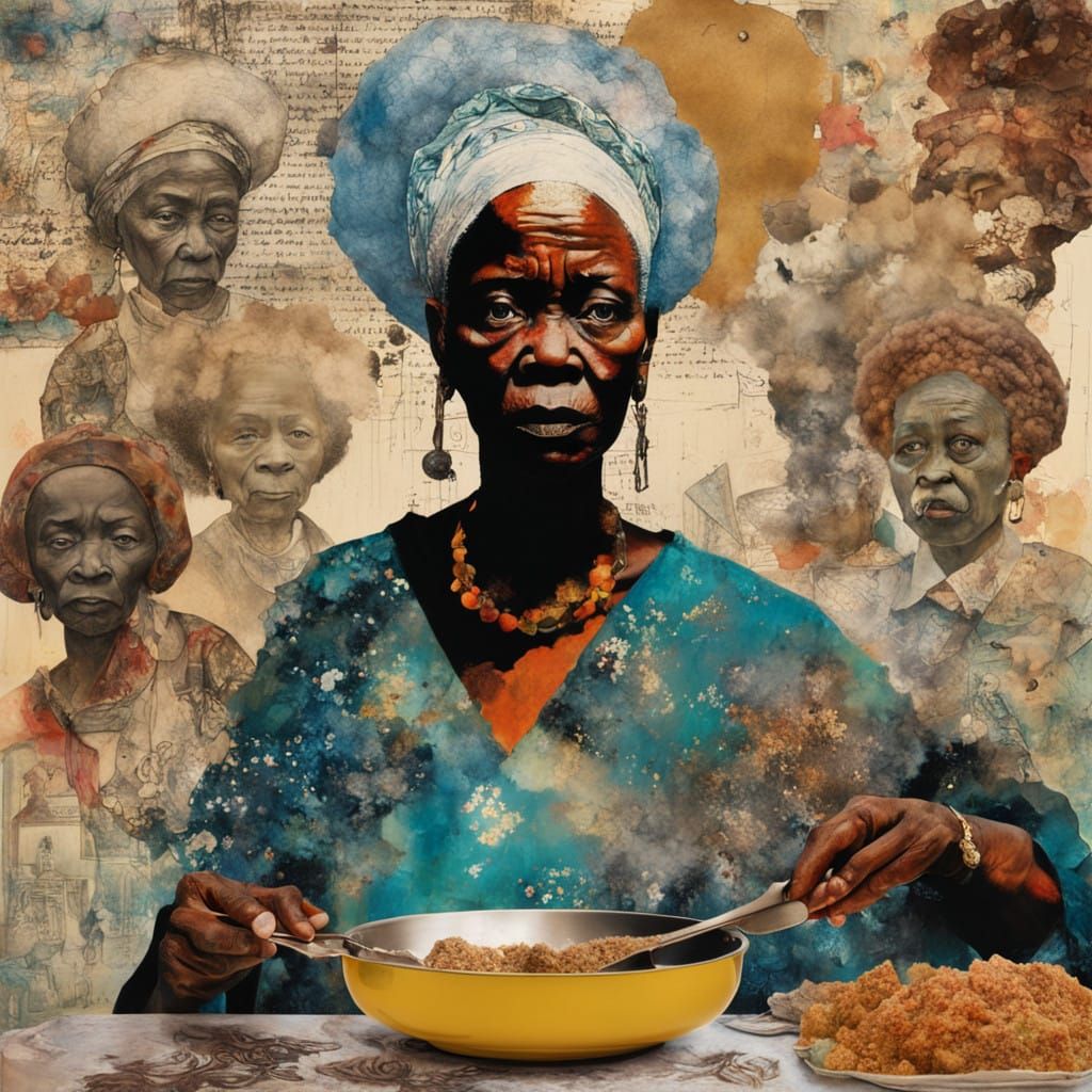 Dignified Matriarch in Afrofuturist Mixed Media Collage