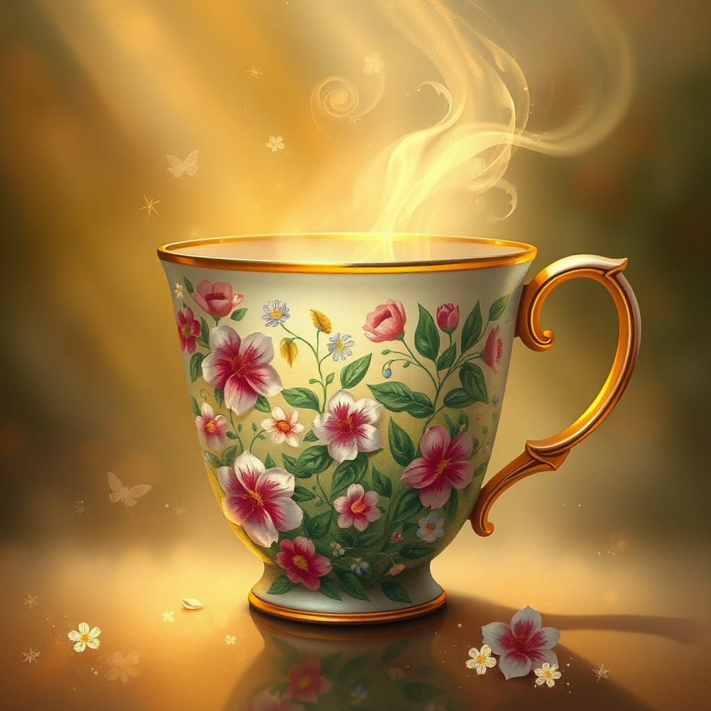 Enchanted Cup with Floral Patterns in Impressionistic Style