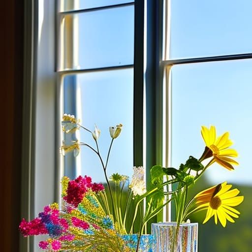 Crystal Vase with Wildflowers in Sunlight