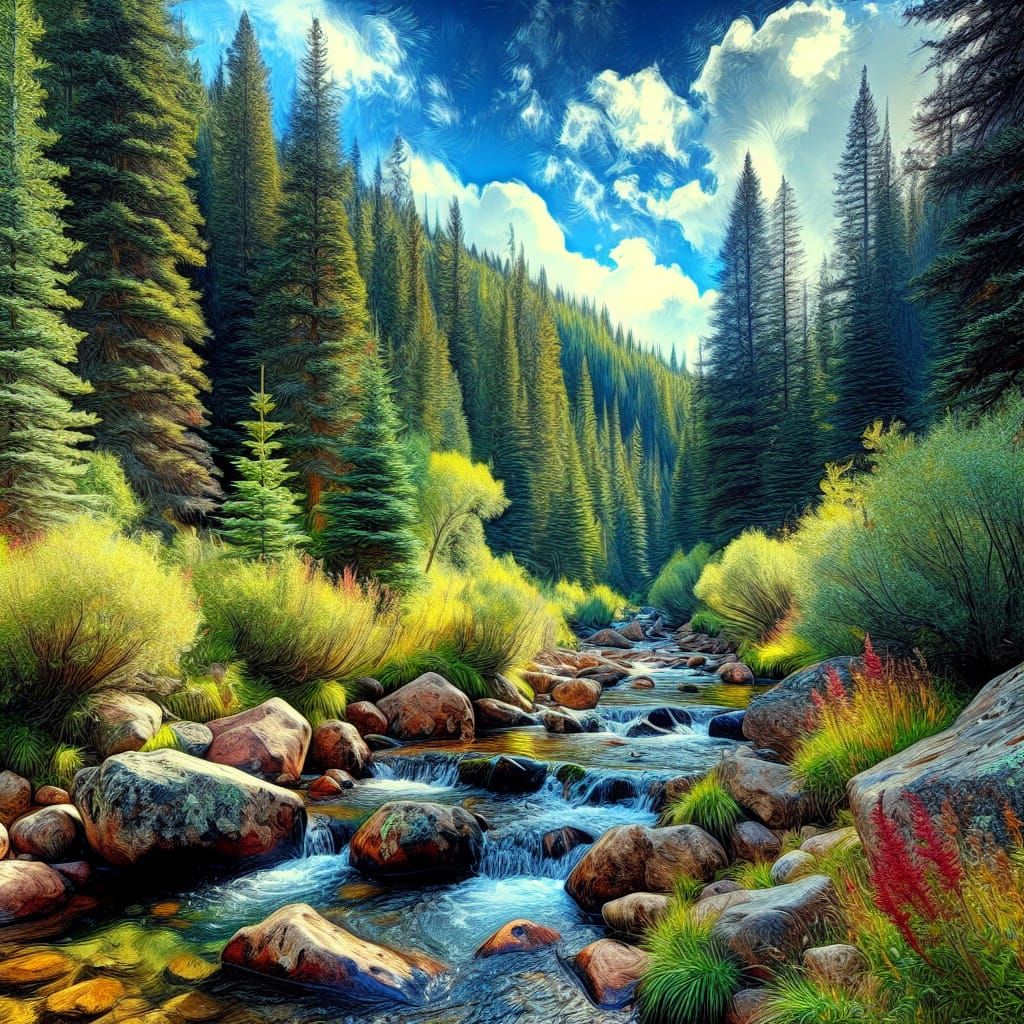 Forest Stream in Colorado: Airbrush Style