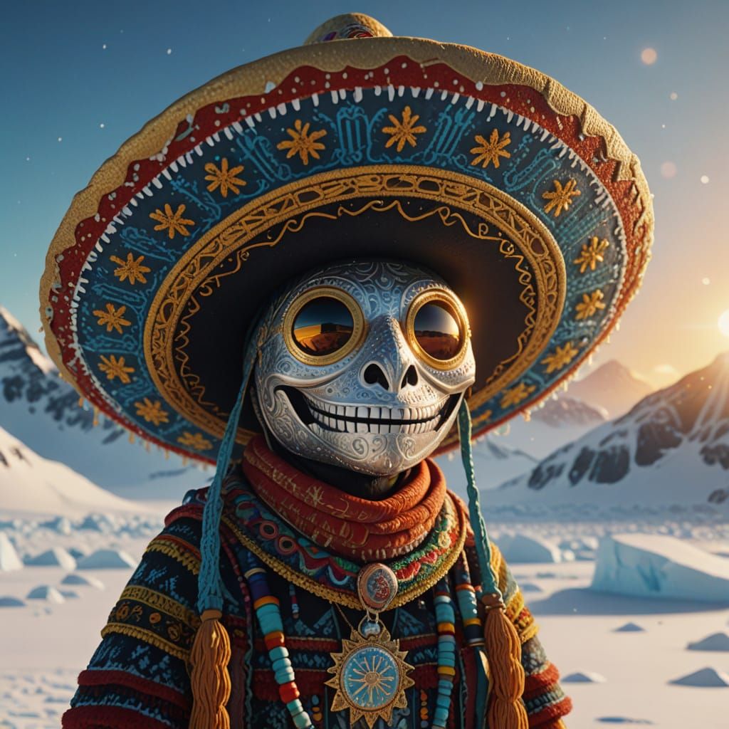 Anthropomorphic Sombrero in Antarctica: Hyperrealistic Digit...