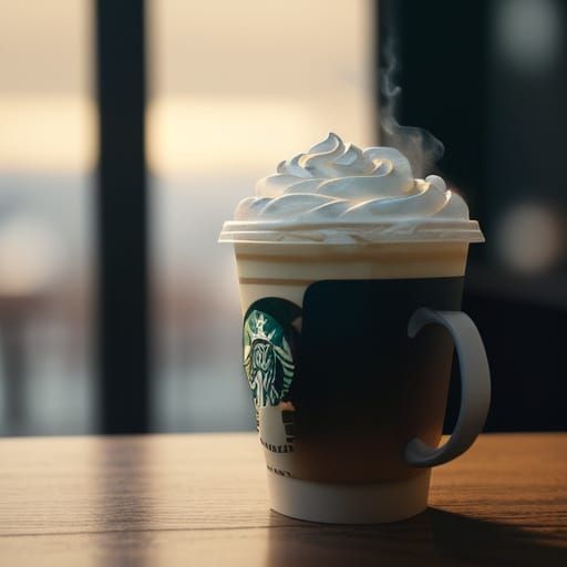Steaming Starbucks Coffee Cup in Golden Hour Light