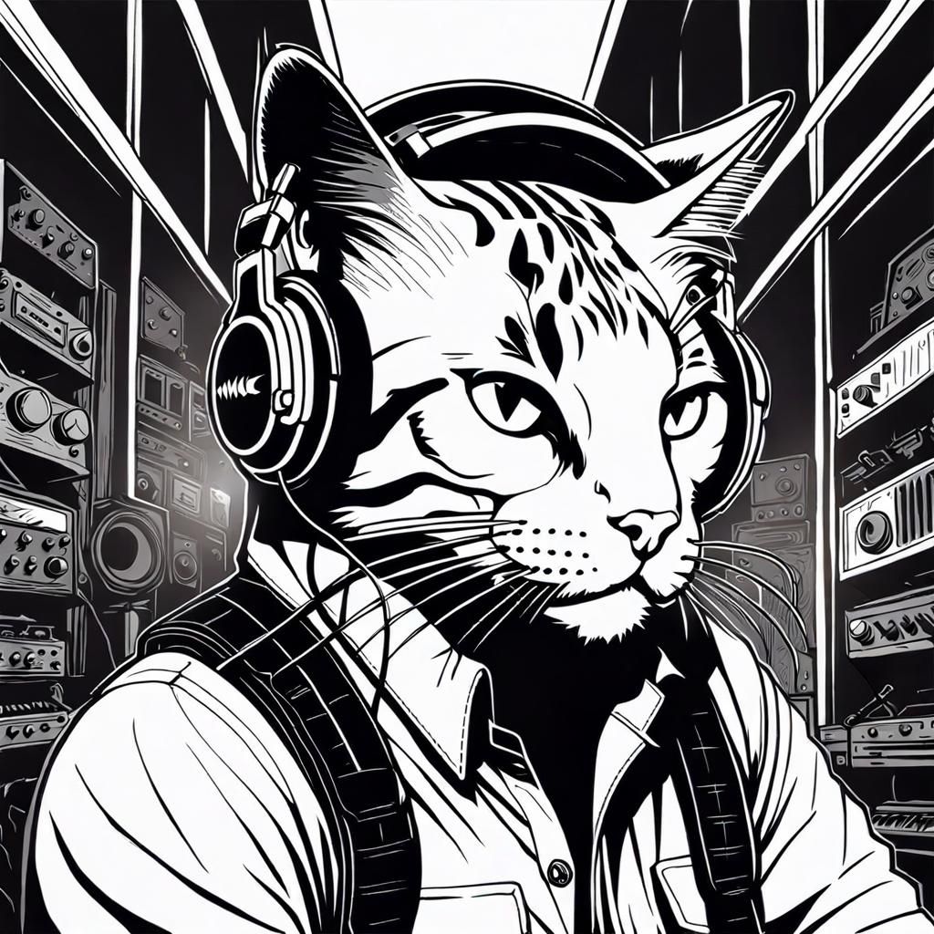 Rock Music Playlist Cover: Cat in Headphones
