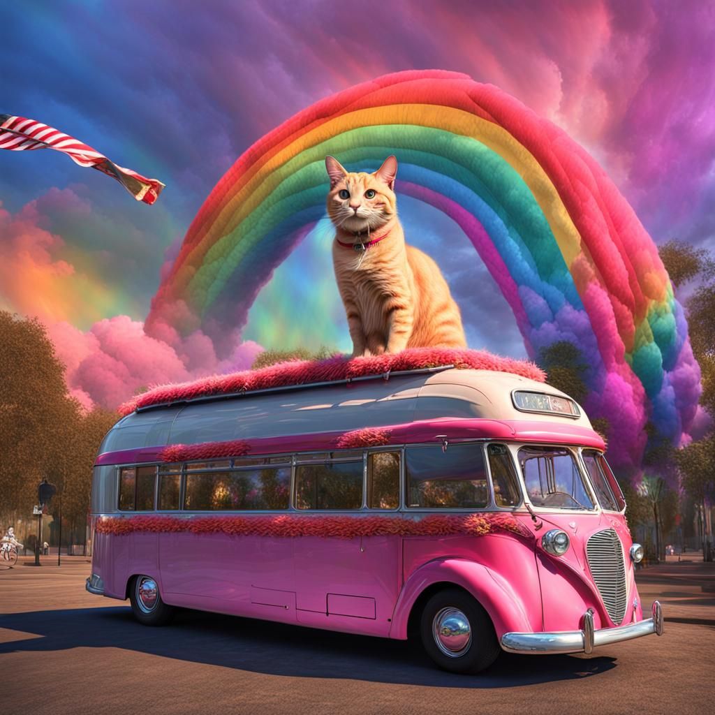 Fantasy Cat Drag Queen on Rainbow Float