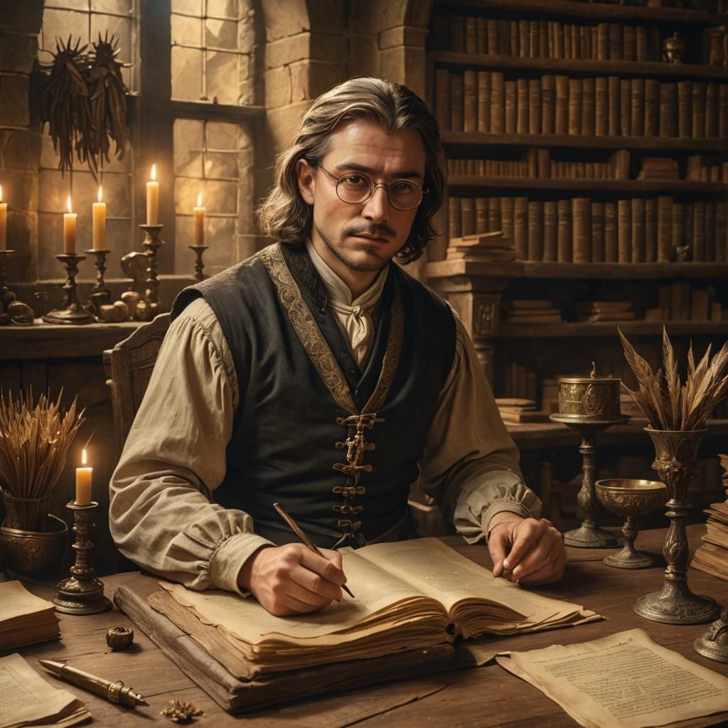 Medieval Accountant in Castle Chamber: Fantasy Illustration