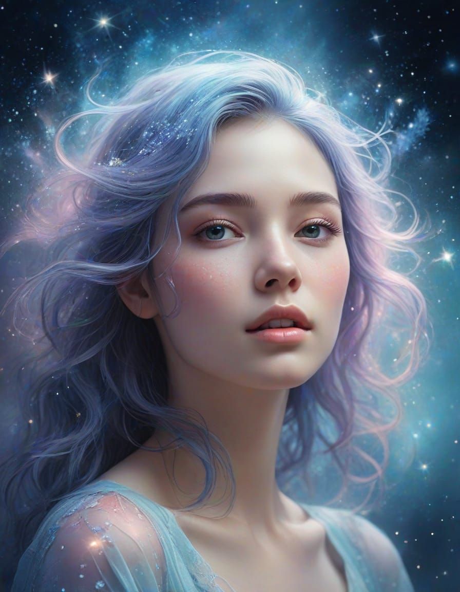 Celestial Goddess Emerge from Starry Mist