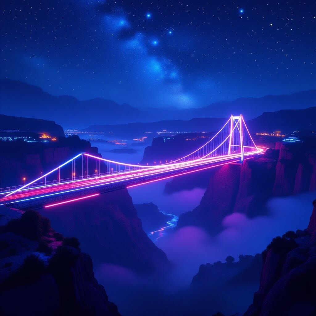 Tallest Transparent Bridge Illuminated by Neon Lights