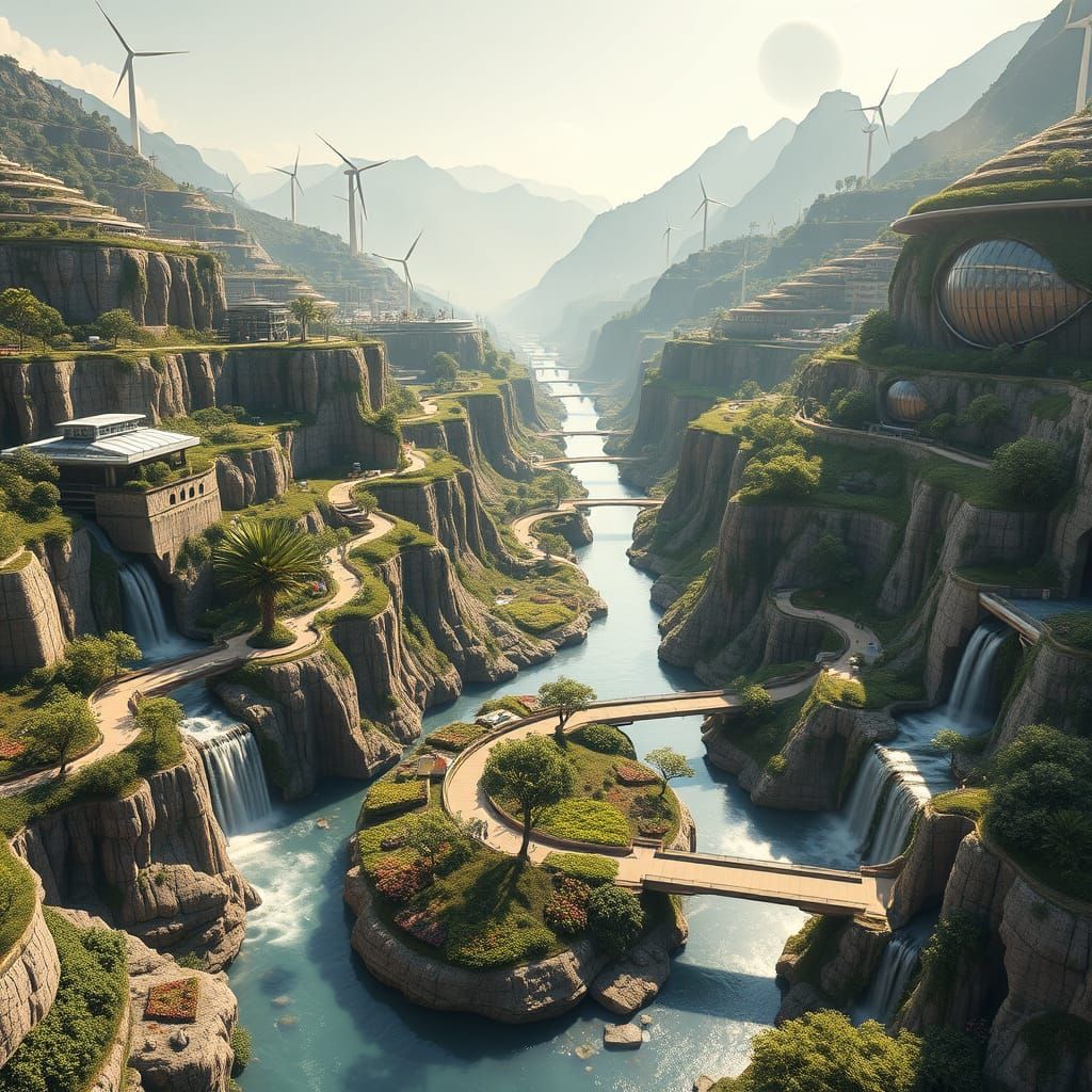 Solarpunk Utopia Unfolds in Sunlit Valley