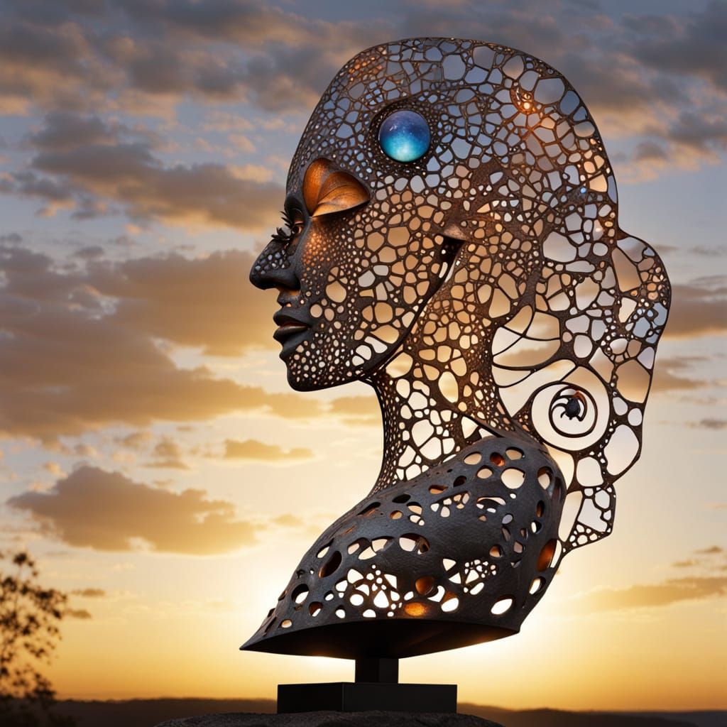 Surreal Fragmented Sculpture with Glowing Folklore Creatures...