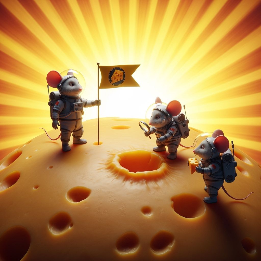 Astronaut Mice Explore Swiss Cheese Moon