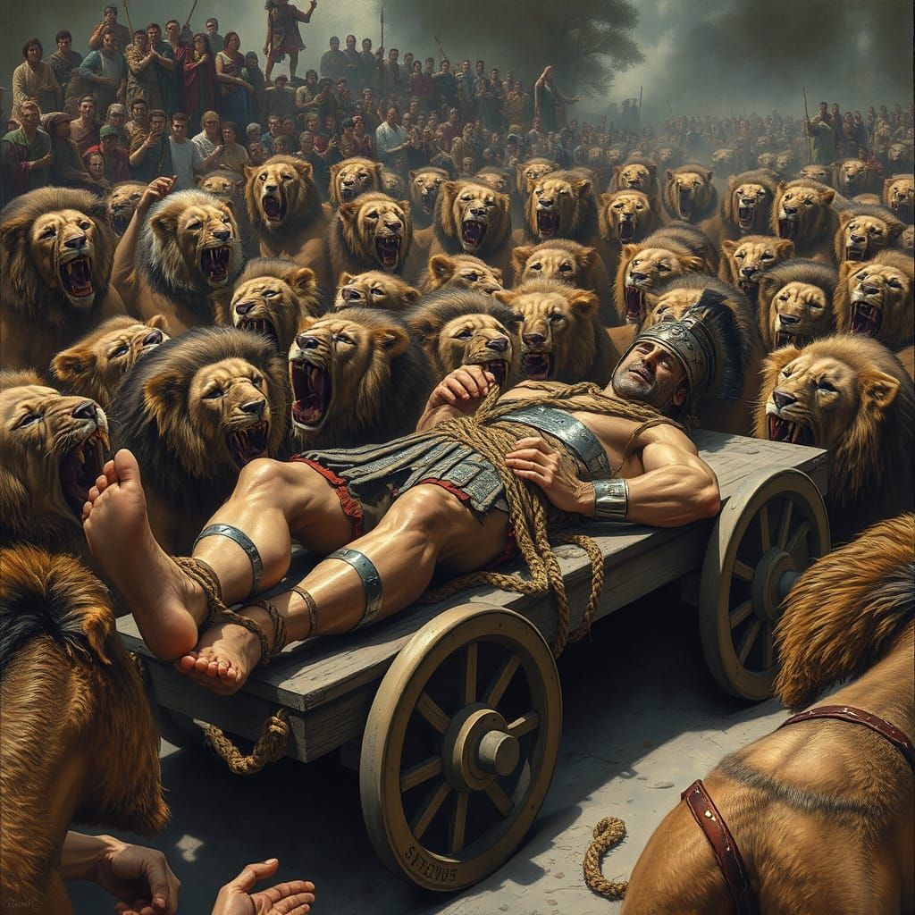 Bound Roman Soldier in Arena, Dramatic Scene