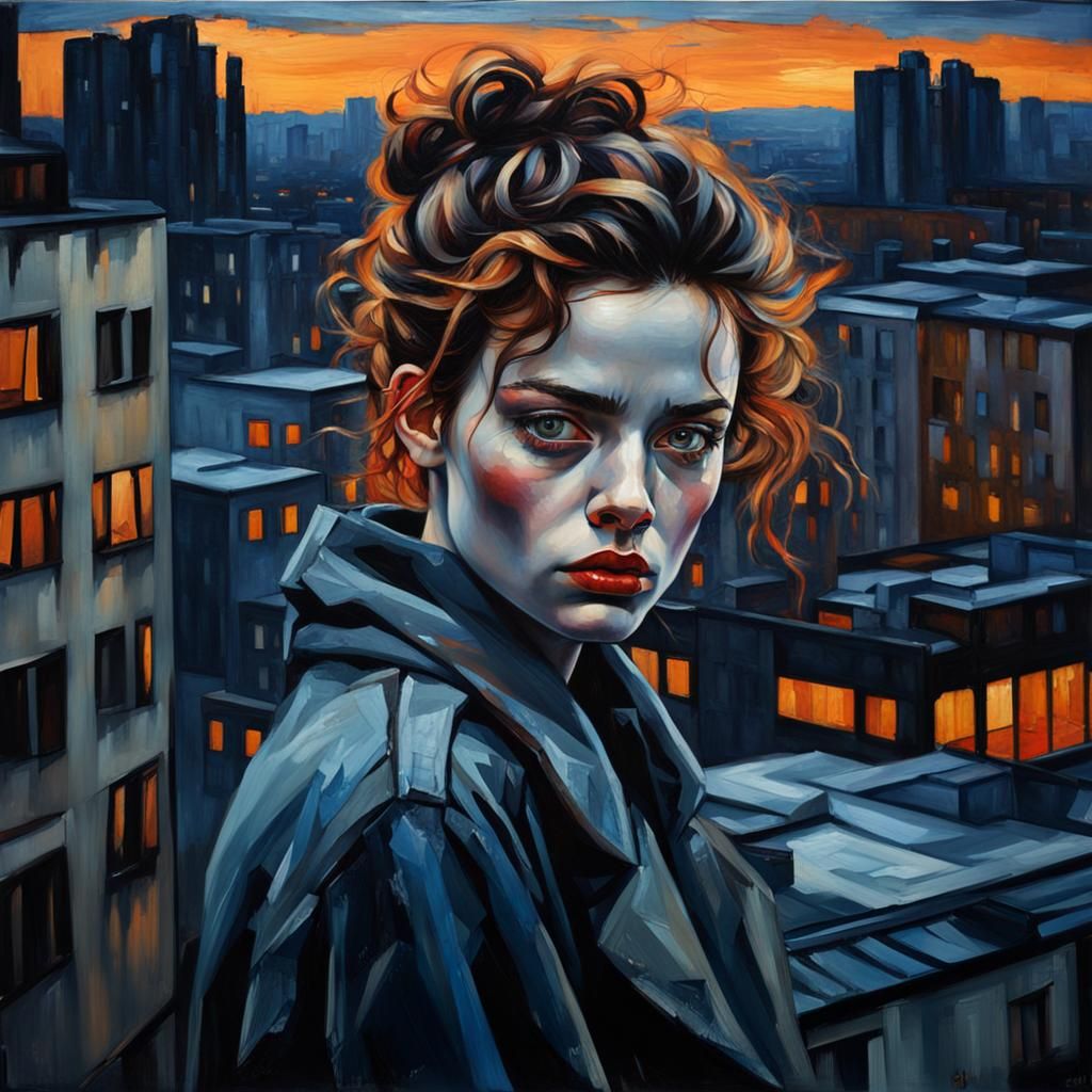 Twilight Portrait in Grunge Style as Oil Painting