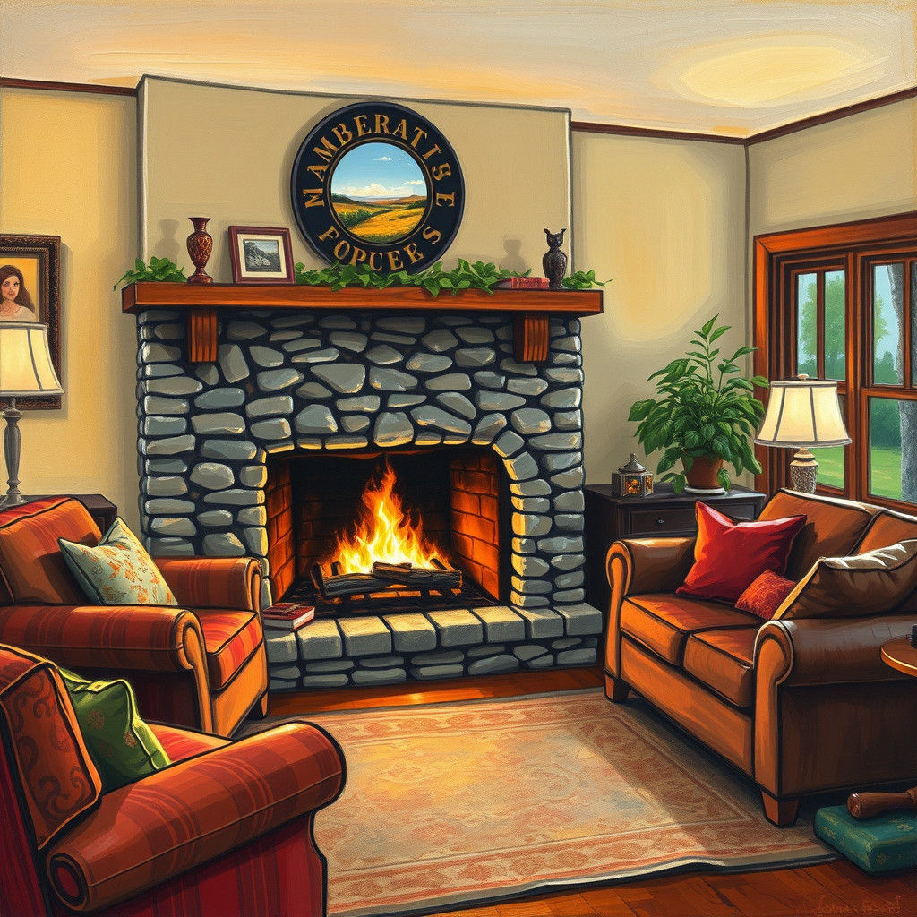 Doodle Art Fireplace in Cozy Living Room