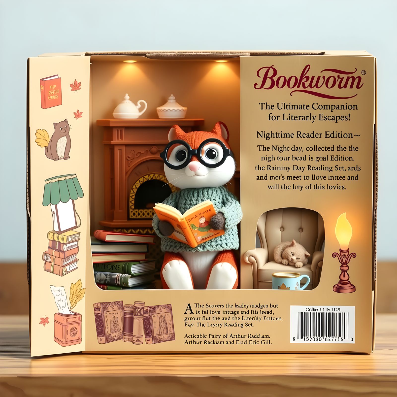 Cozy Bookworm Collectible Figure Box in Warm Autumn Tones