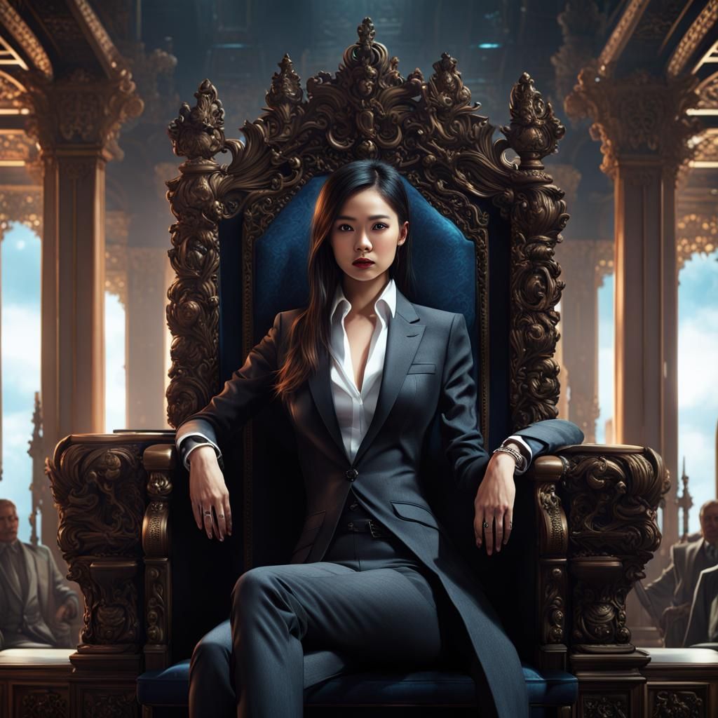 Mafia Queen on Throne with Gun in Matte Painting