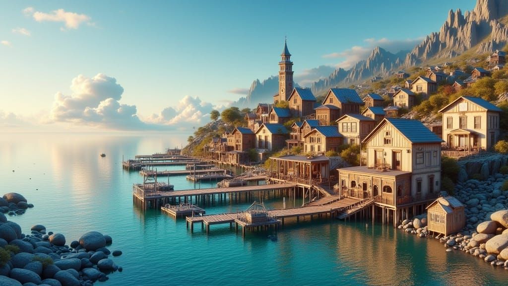 Idyllic Coastal Village Inspired by Renaissance Art