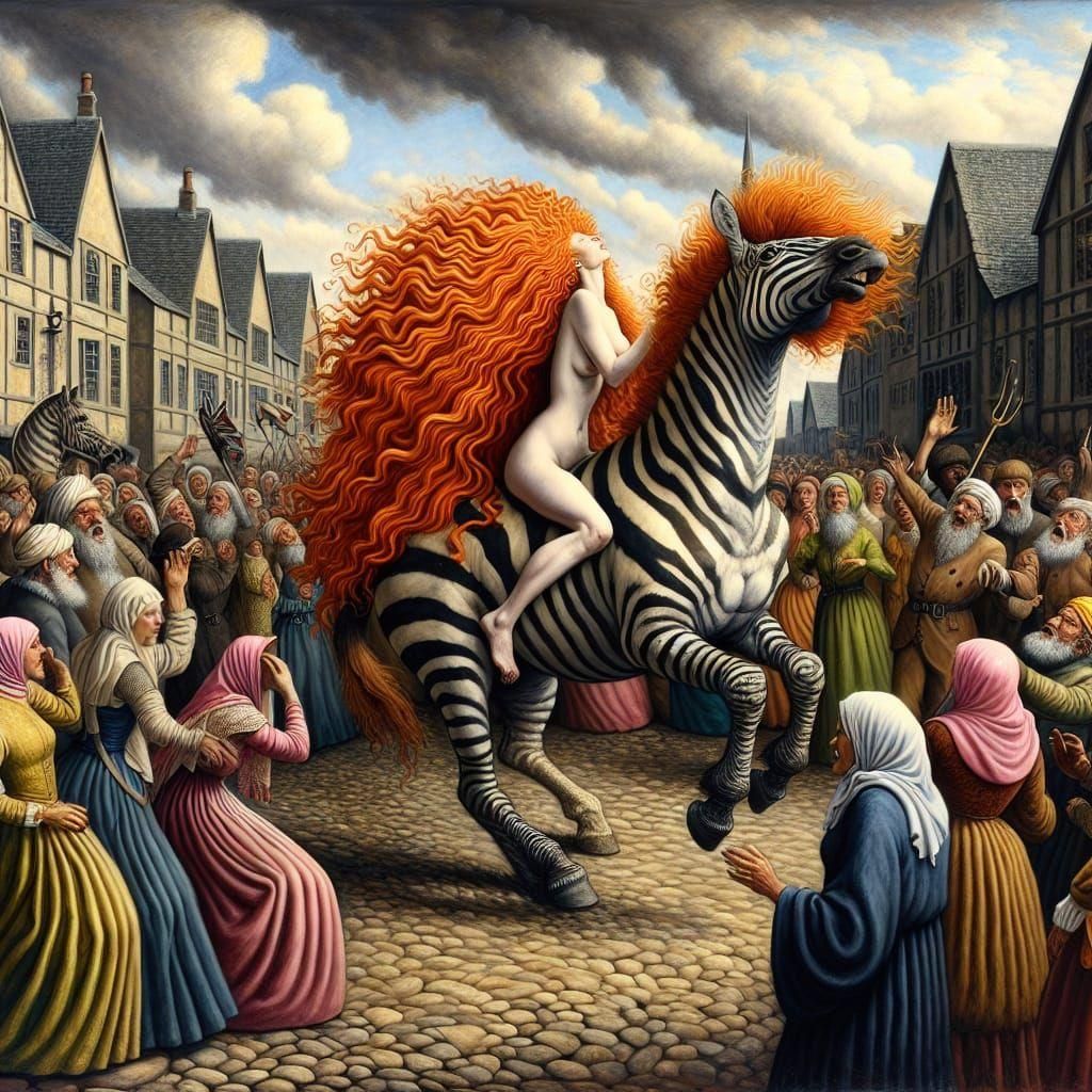 Lady Godiva Riding Her Zebra!
