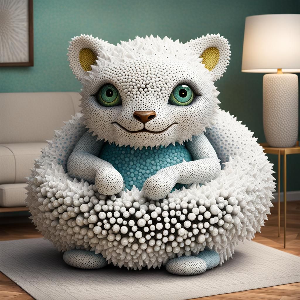 Whimsical 3D Critter Portrait in Pointillism Style