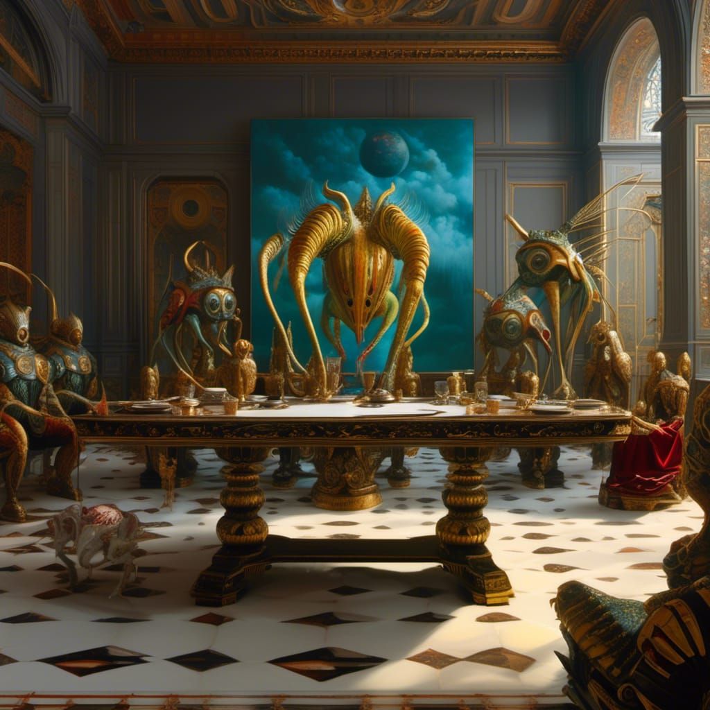 Abstract Alien Portrait with Bizarre Creatures