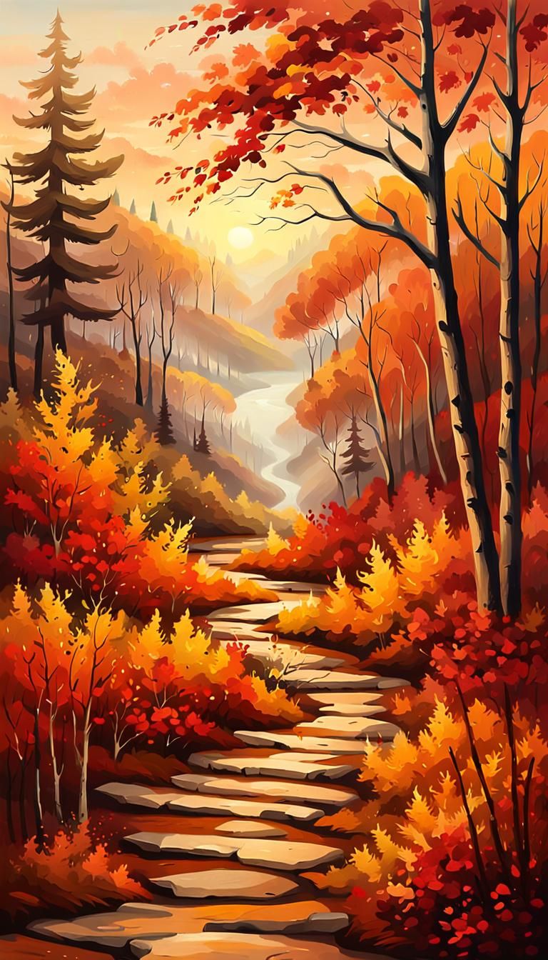 Autumn Valley Landscape Painting at Dusk