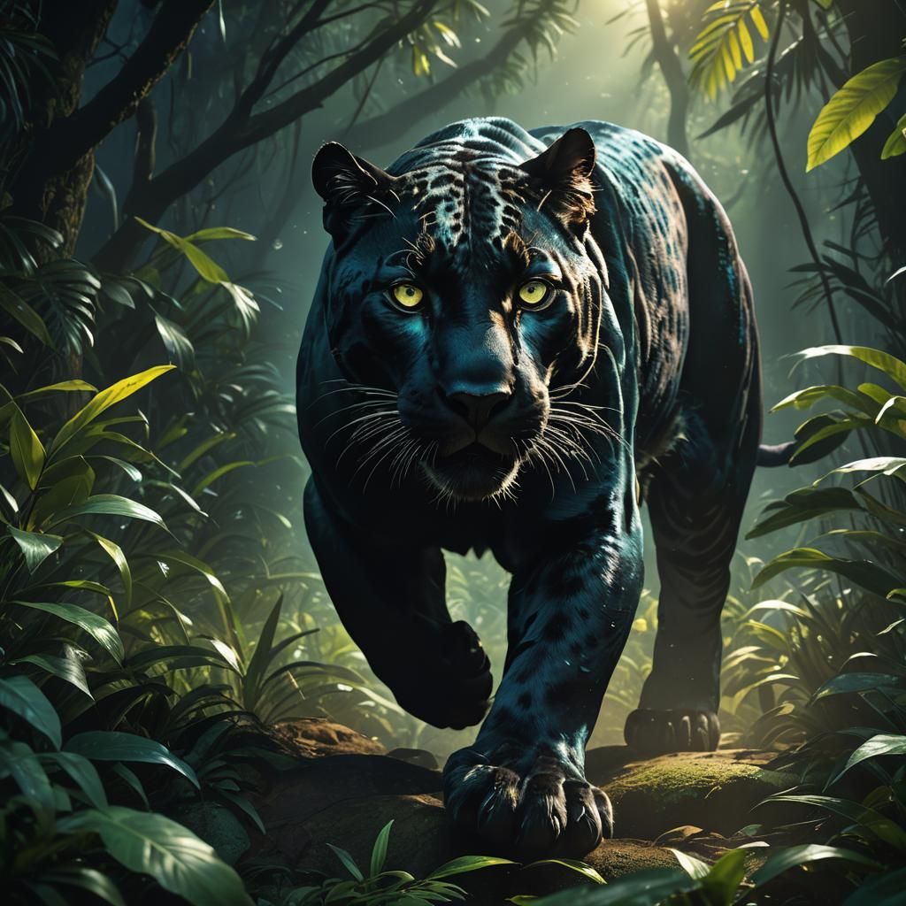 Panther in Night Jungle: Matte Painting Portrait