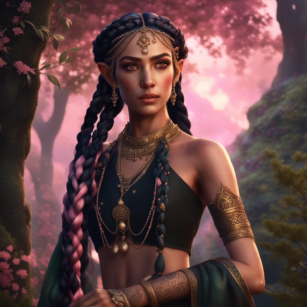 Elegant Elf in Persian Dress with Braids