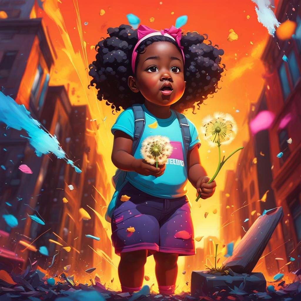 Girl with Dandelion in Graffiti Splash Art Style