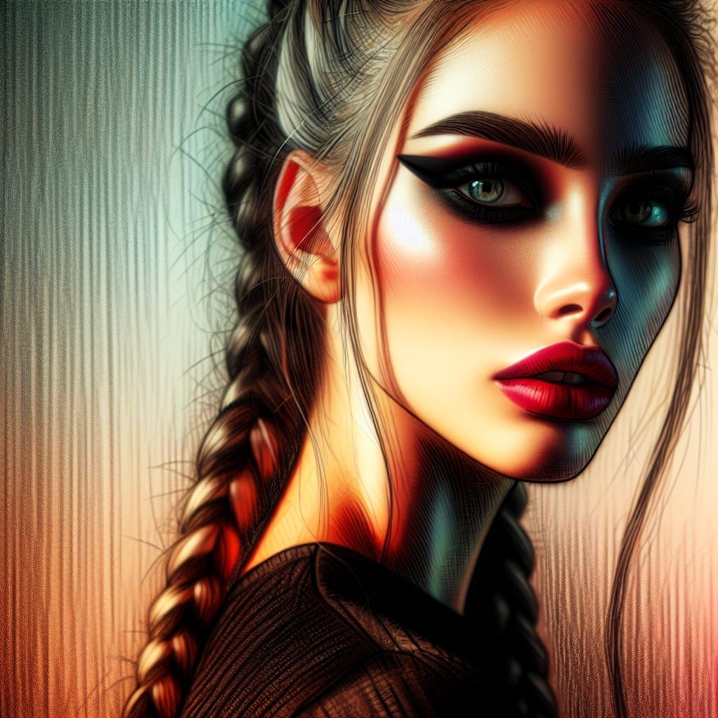 Hyperrealistic Portrait of Woman with Bold Makeup