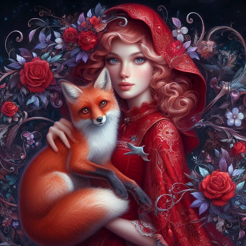 Red Riding Hood and Fox Portrait in Digital Art