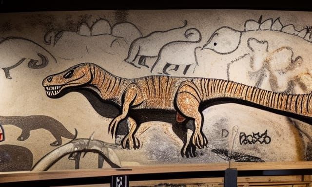 Dinosaur BBQ in Lascaux Cave Painting Style