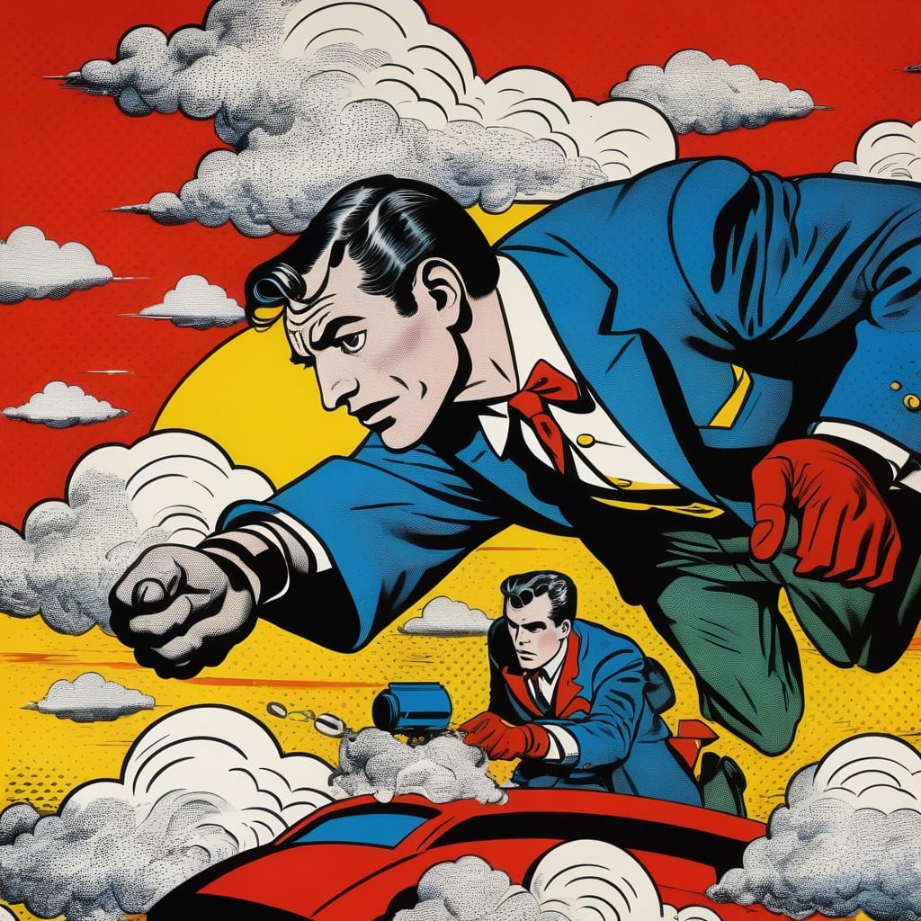 Surreal 1950s Retro Comic Book Art with Swirling Thoughts an...