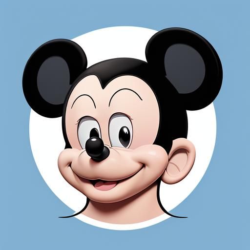 "Generate a whimsical cartoon rendering of Mickey Mouse's face, with careful attention to ensure both eyes and cheeks ar...