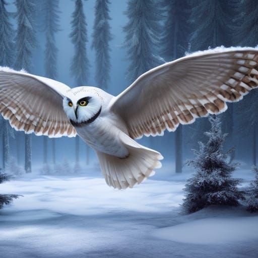 Snow Owl in Flight: Digital Airbrush Art