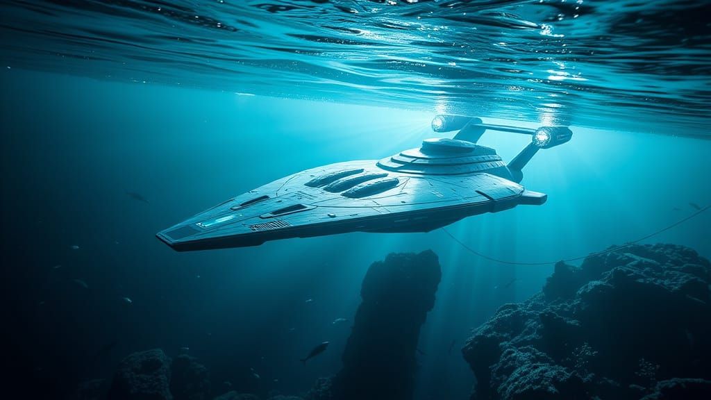 Starfleet Starship Submerged in Deep Ocean