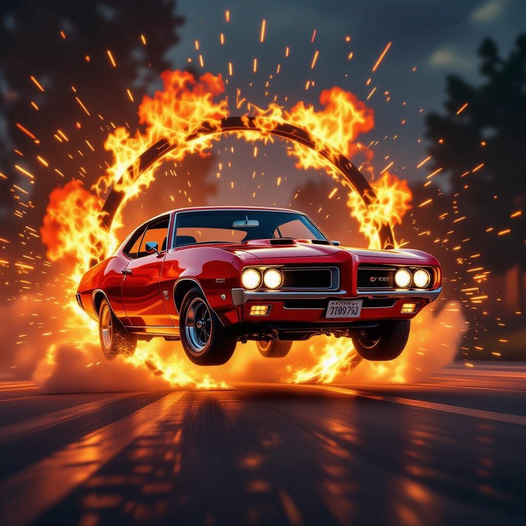 1969 Pontiac GTO Jumps Through Flaming Ring