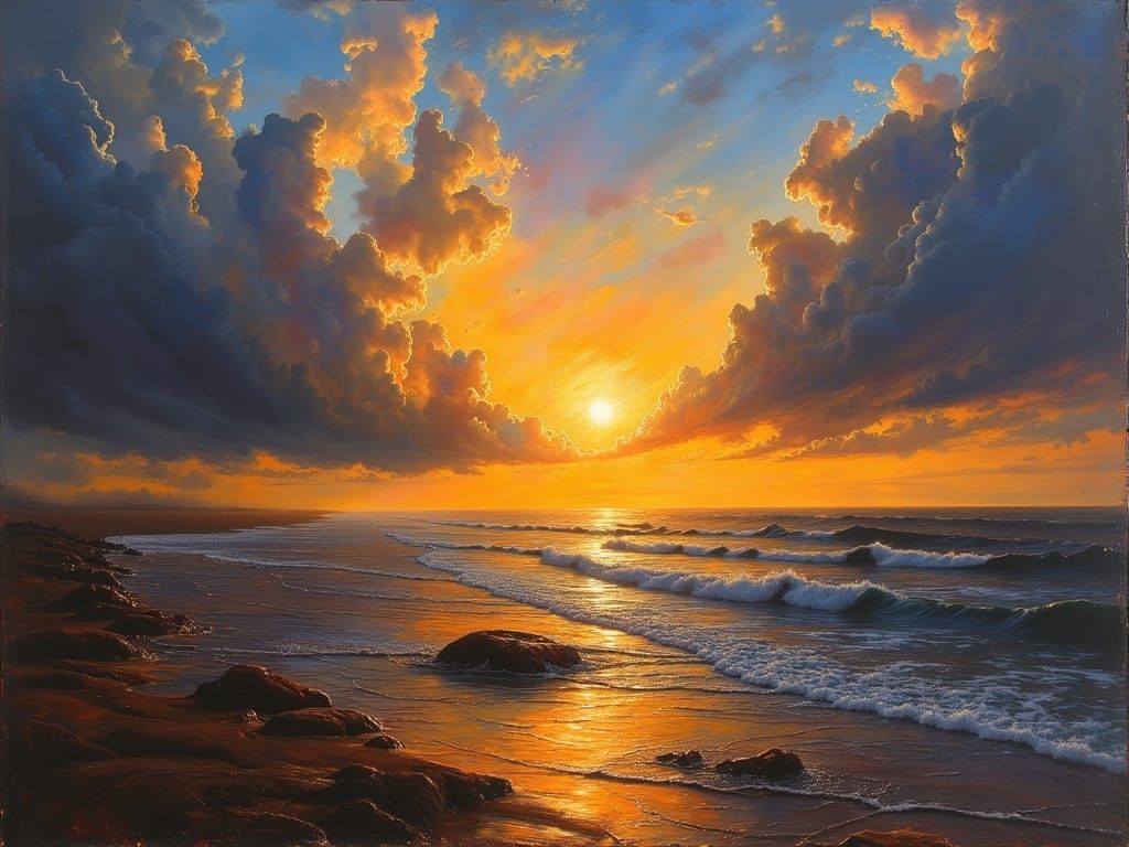 Majestic Summer Sunset Over Coastal Landscape