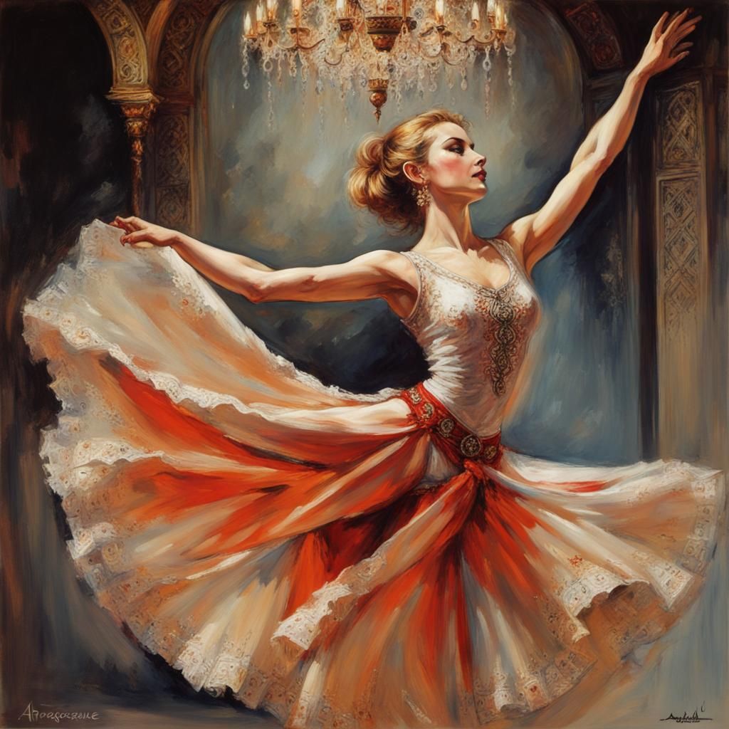 Dynamic Arabesque Figure in Aerial Art Style