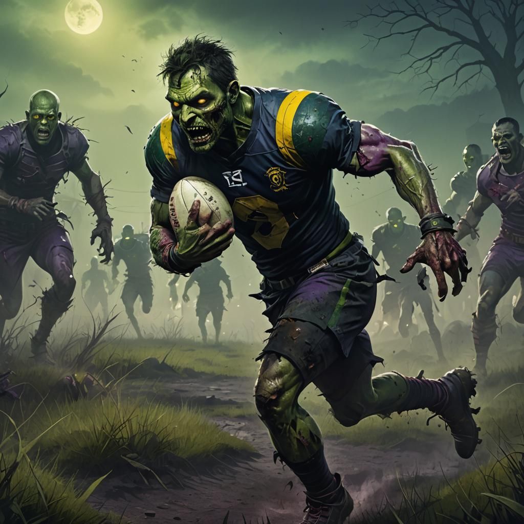 Zombie Rugby Player in Dark Fantasy Style