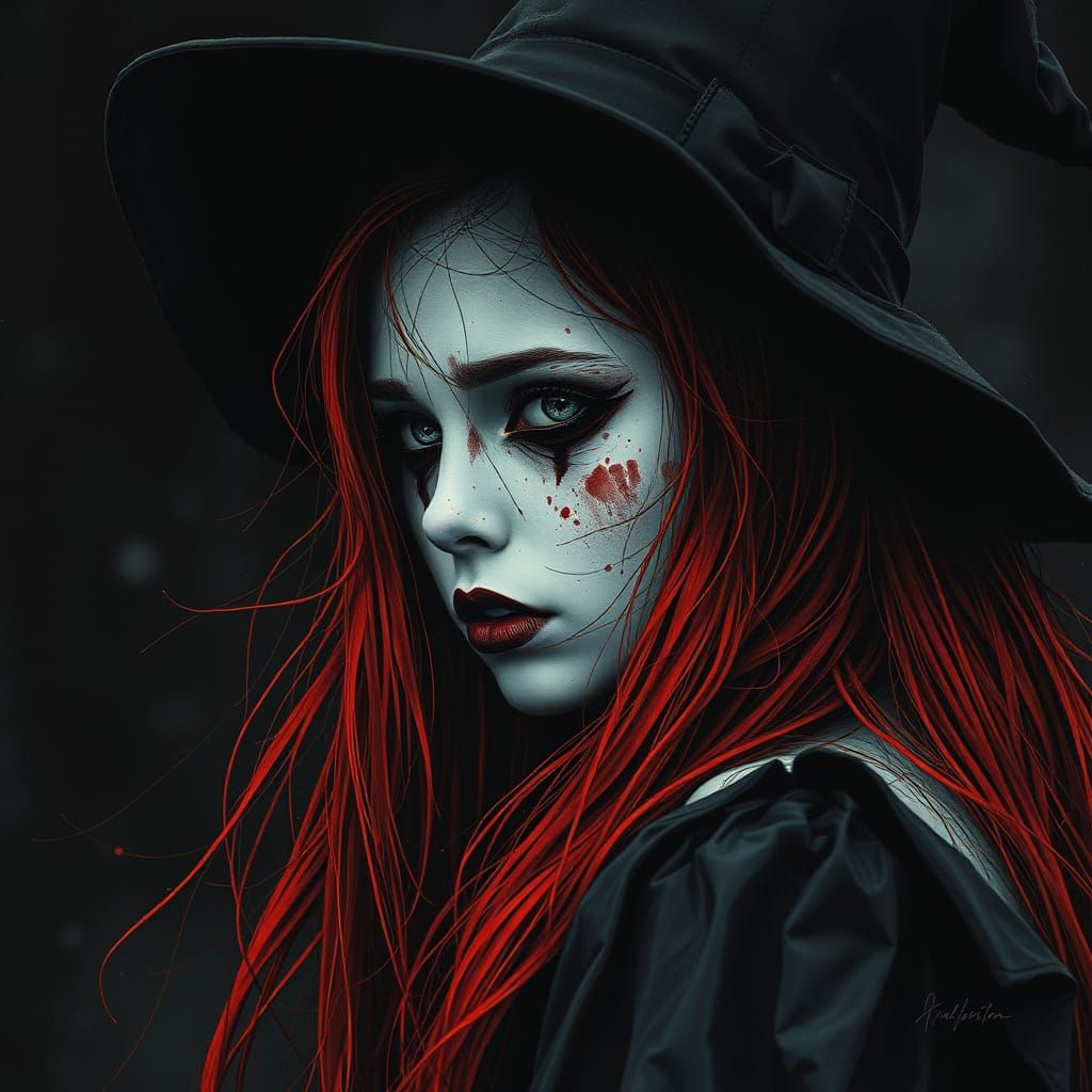 Dark Girl Witch in Bleak, Atmospheric Composition