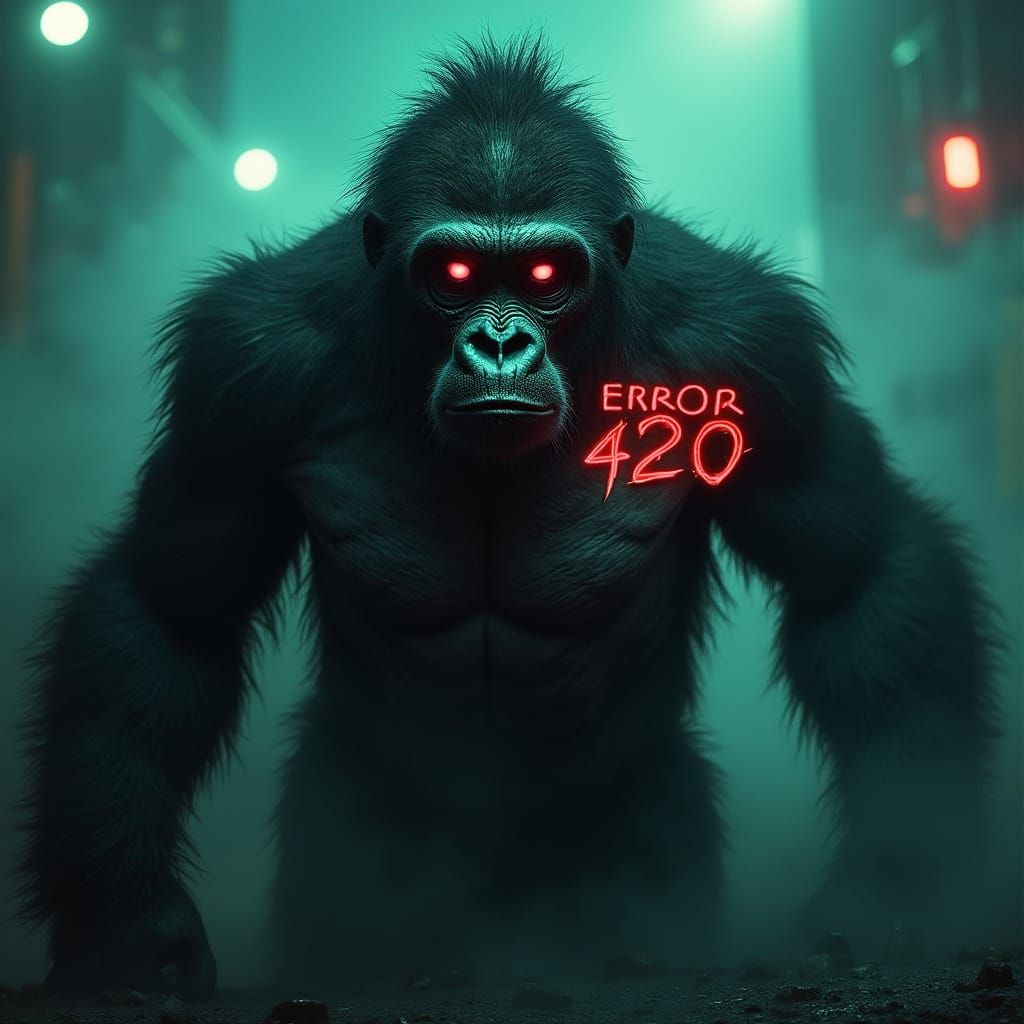 Cyberpunk Gorila Futurista com Olhos de Maconha