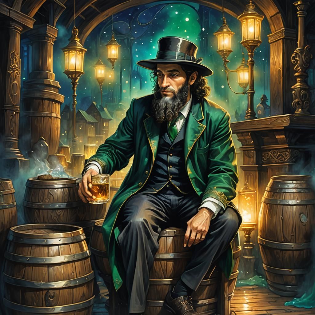 Hasidic Jew with Ornate Barrels, Art Nouveau Style