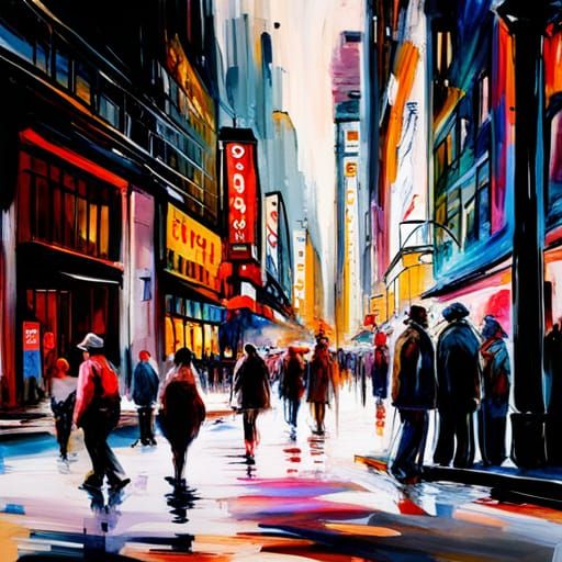 Vibrant New York City Street Scene in Splash Art Style