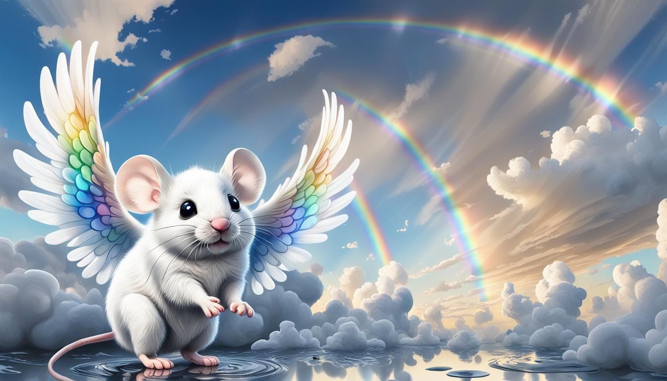 Winged Mouse Splashing in Puddle, Fantasycore Digital Art