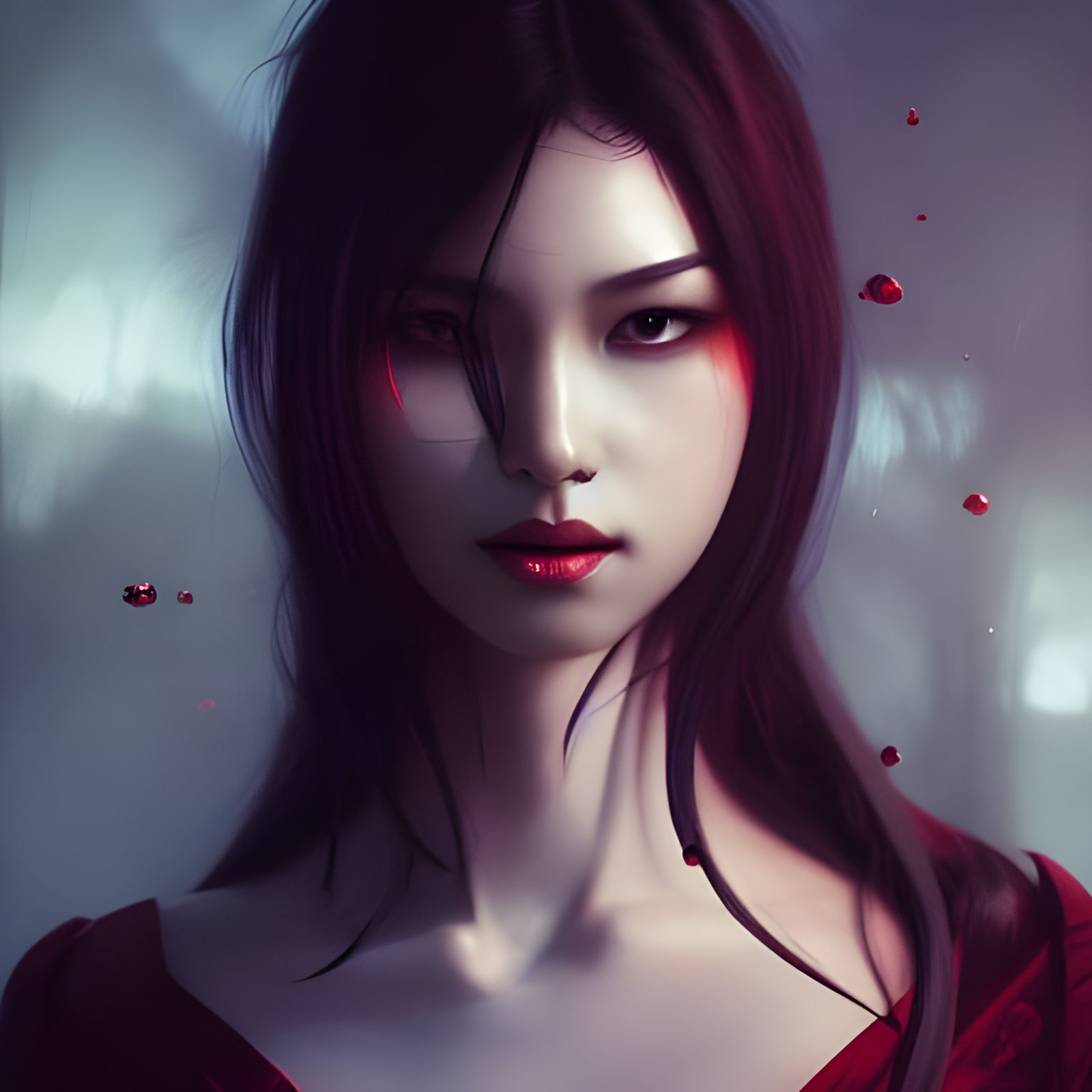 Asian Vampire Woman Portrait in Art Nouveau Style