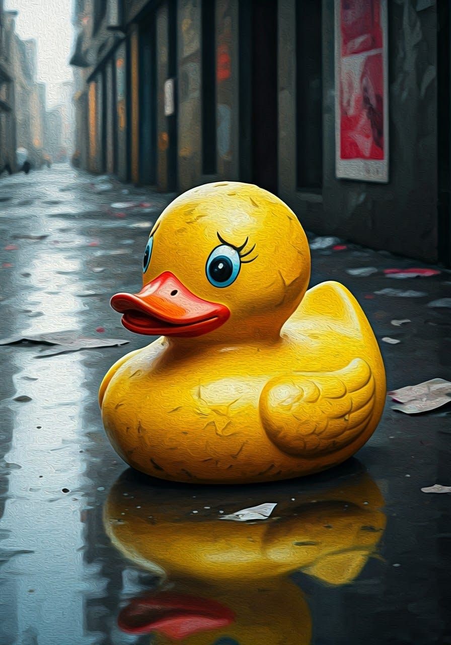 Weathered Rubber Duck in Muted Impasto