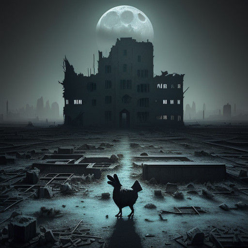 Lone Rabbit Stands Amidst Ruins in Moody Post-Apocalyptic Wi...