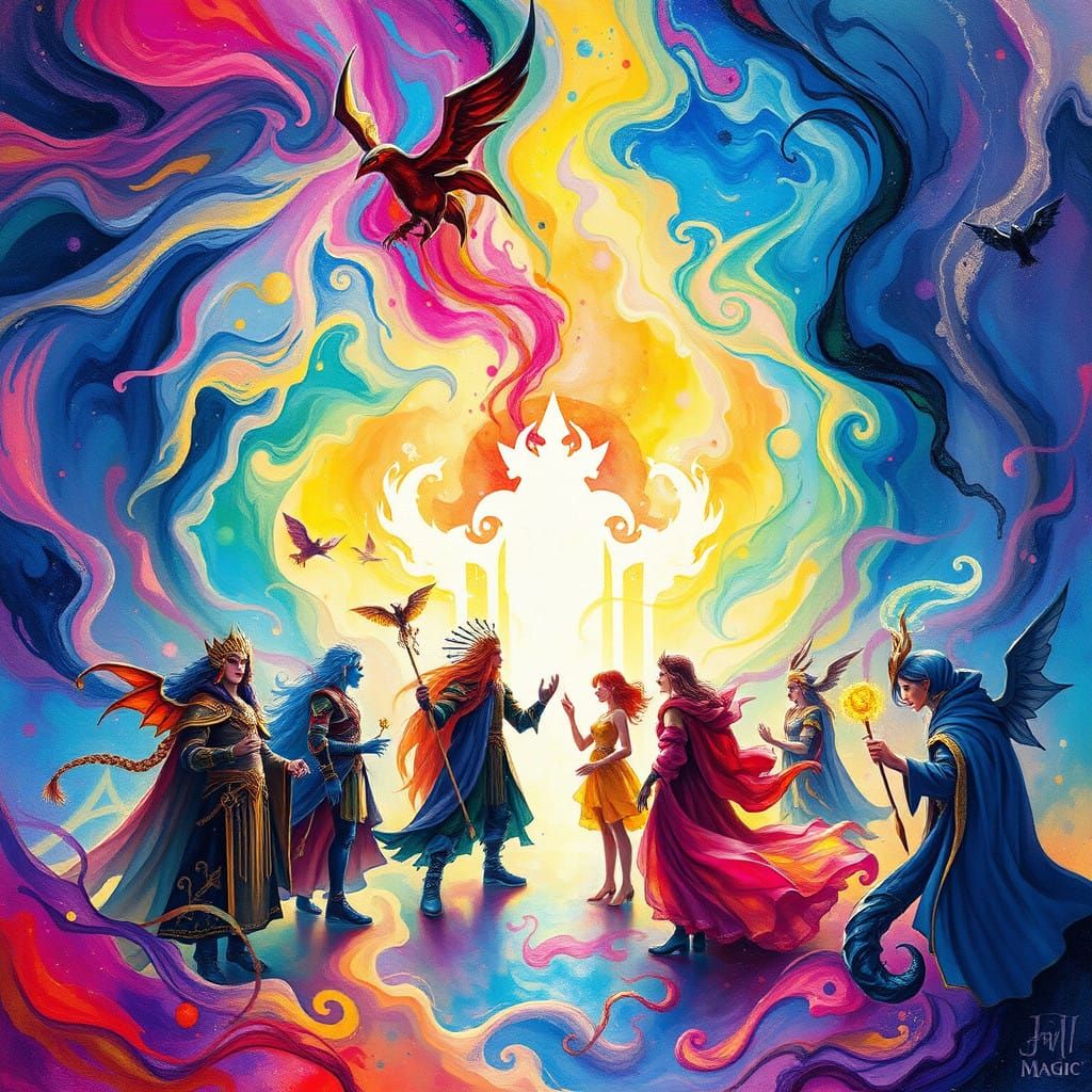 Rainbow Realm Gathering in Vibrant, Swirling Colors