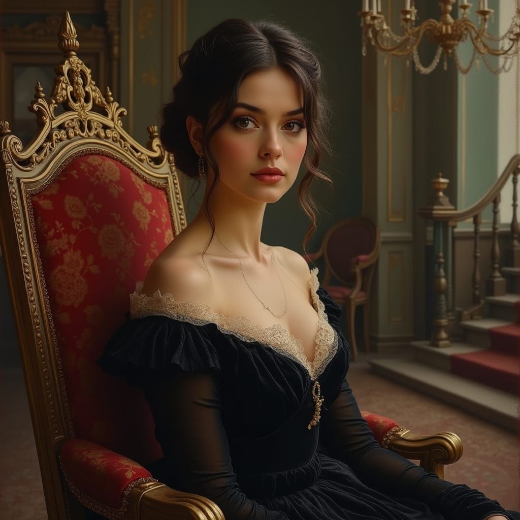 Elegant Victorian Lady in Ornate Chair