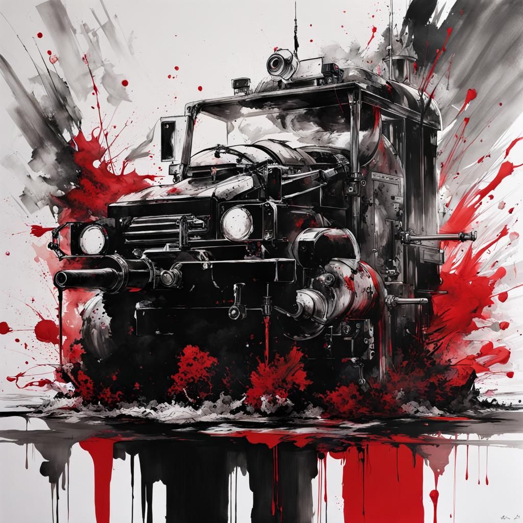 Murderous Blender: Black and White Ink Painting